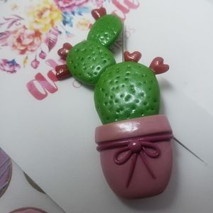 Clay Cactus Brooch Valentines day gift idea for plant lovers